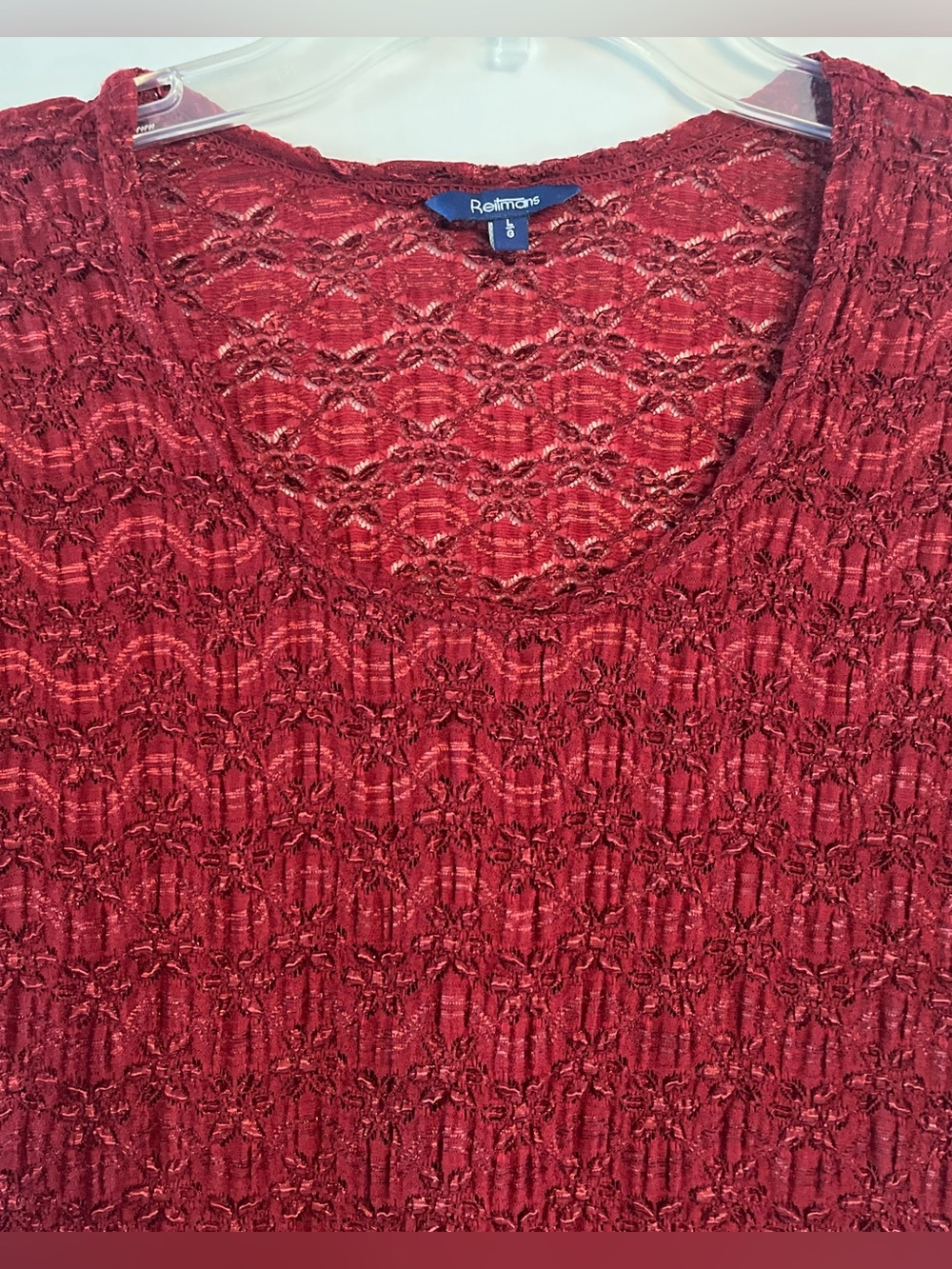 Burgundy Whimsigoth Lace Textured Short Sleeve Top L - Picture 2 of 9